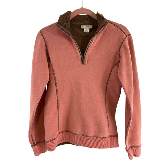 Tommy Bahama Sweaters - Tommy Bahama Pink/Brown Thick Contrasting Stitch Quarter Zip Pullover Size XS(2)